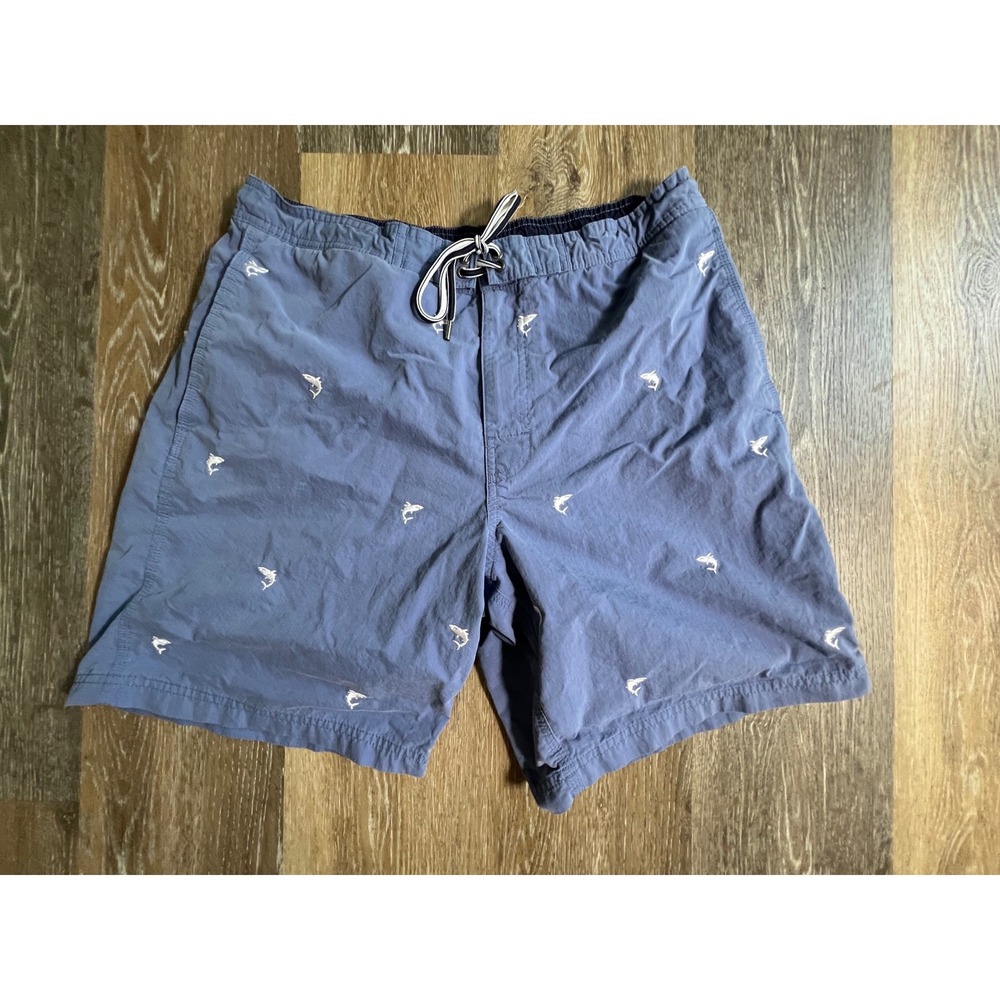 Cremieux Swim Trunks Mens Large Blue‎ Shark Embroidered Drawstring Mesh Lined
